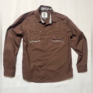 MISKEEN MENS BUTTON DOWN LONG SLEEVE SHIRT, BROWN SIZE XL